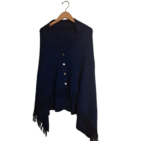 J. Mclaughlin Button Front Fringed Cashmere Poncho - Picture 2 of 5